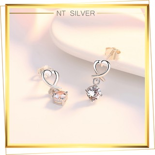 Bông Tai Bạc Nữ Khuyên Tai Bạc Ý 925 Mạ Bạch Kim Cao Cấp Trái Tim Phong Cách Hàn Quốc - NT Silver