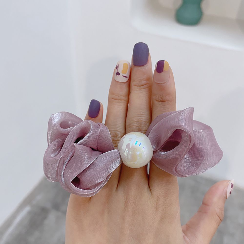 Dây buộc tóc vải đính ngọc trai nhiều màu sắc phong cách Hàn Quốc dễ thương