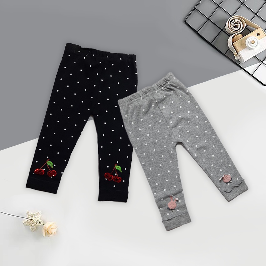 Quần Legging Chấm Bi Bé Gái Chất Cotton Len Mã K33, Chất Liệu Len Tăm Co Giãn Tốt, Thoải Mái Cho Bé Mặc Thu Đông