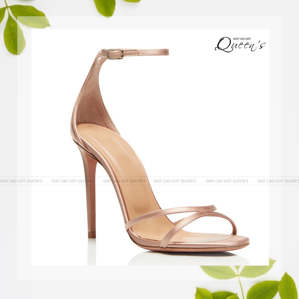 Giày Cao Gót Sandal Màu Nude Hồng Chất Lụa Satin Bít Gót Hở Mũi Chéo Trước Dây Mảnh Sang Trọng Dự Tiệc Cao 8-10-11cm SW
