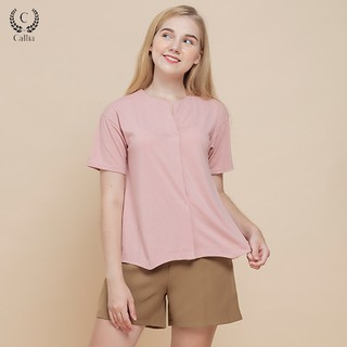 Áo thun nữ Callia cổ v đắp Hami ( Hồng )