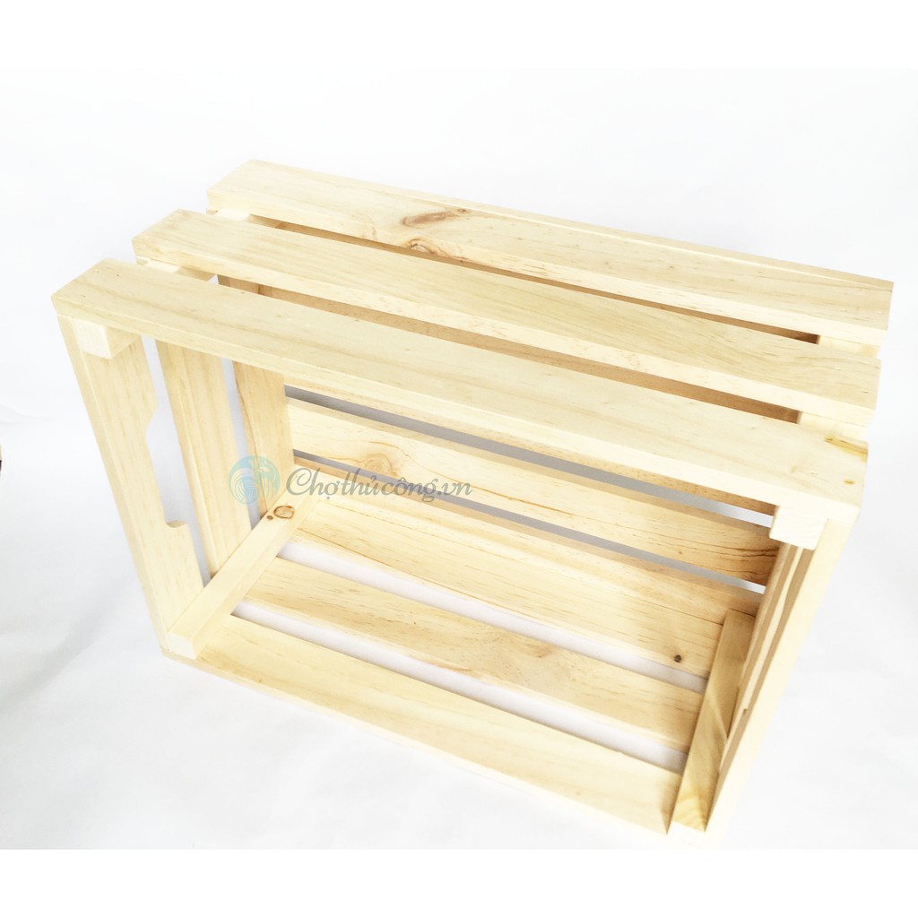 Thùng gỗ Pallet size S D30xR20xC16cm đựng đồ trang trí homestay- Kệ decor đa năng mới 100%