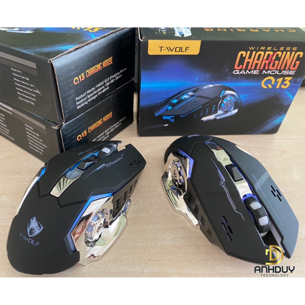 Chuột không dây gaming TWolf Q13 2400 DPI click silent pin sạc Led 7 màu siêu đẹp đỉnh cao gamer - Hàng chính hãng