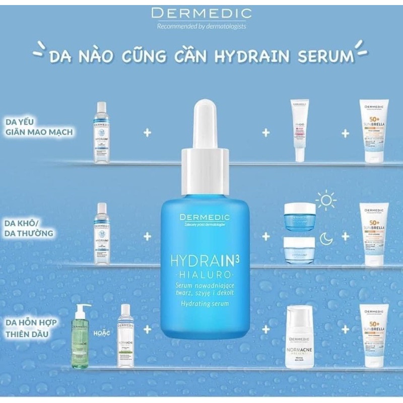 Serum Cấp Ẩm Dermedic Hydrain3 Hialuro Face Neck And Decottage 30ml | BigBuy360 - bigbuy360.vn