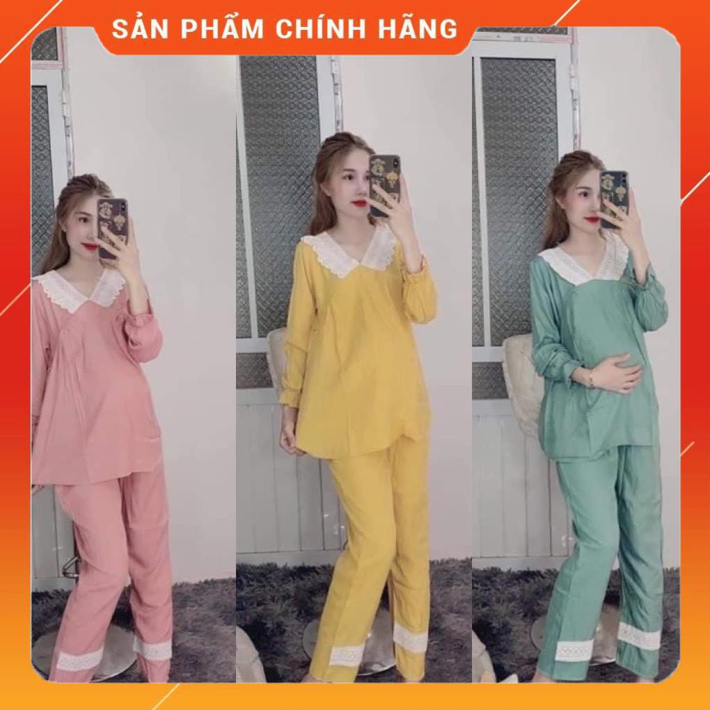 Bộ bầu sau sinh dài tay siêu mềm, không nhăn❤️có khoá cho con ti tiện lợi❤️quần có chun chỉnhfree size 43~68kg