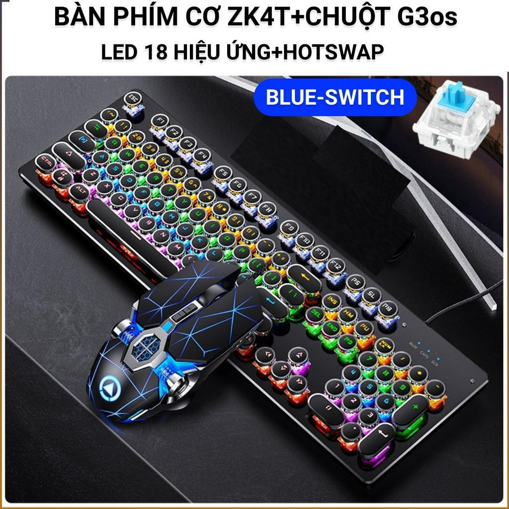 COMBO Bàn Phím Cơ Có Dây YINOIAO ZK4T+Chuột G3os LED 18 Hiệu Ứng Hotswap Blue Và Brown Switch Dùng Cho Máy Tính PC LapPC
