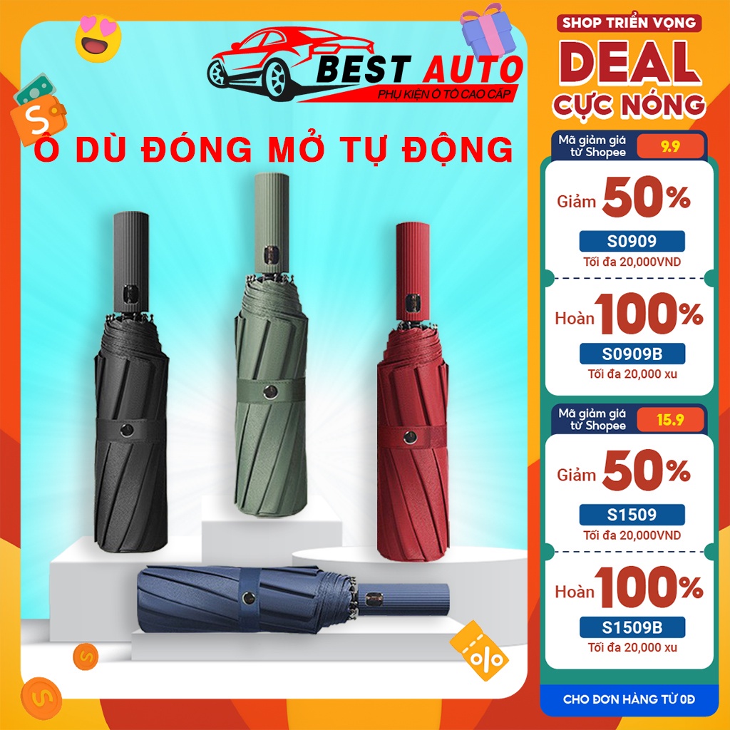 Ô Dù Che Mưa Đi Nắng Cao Cấp Tự Động Gấp Gọn Chống Tia UV Chất Liệu Vải Dù Chống Nhăn