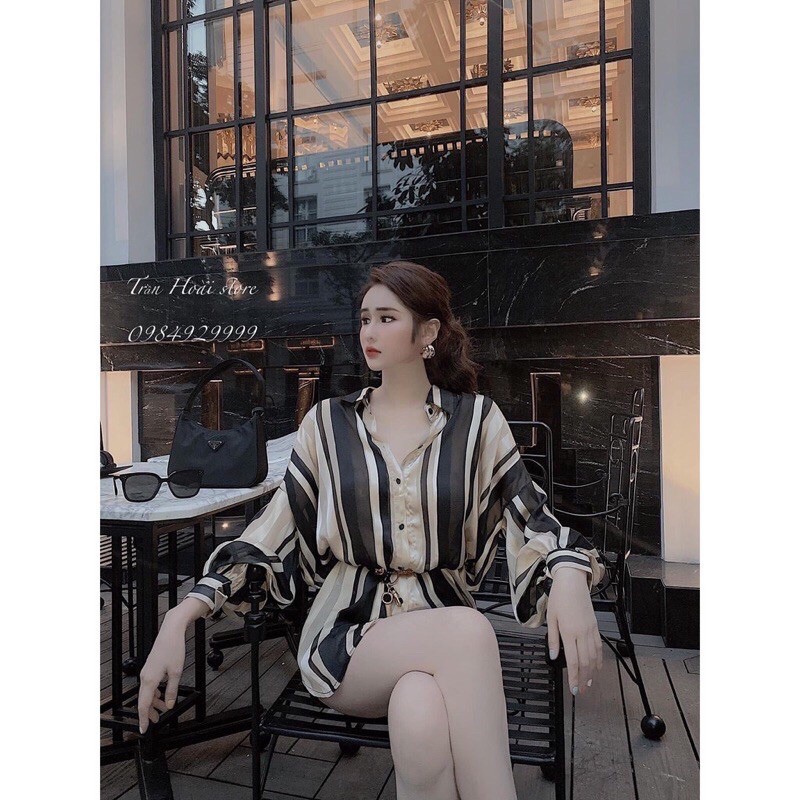 Áo sơ mi lụa kẻ sang chảnh