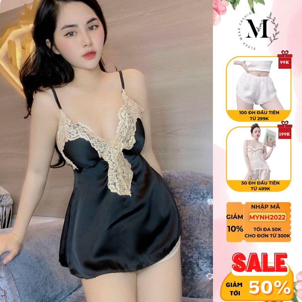 [ Lụa Cao Cấp ] Đồ ngủ sexy set bộ 2 dây phối ren có mút ngực gợi cảm mặc nhà chất liệu lụa satin mềm mịn 012