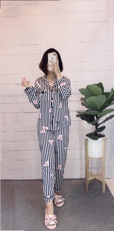 Bộ mặc nhà pyjama lụa pink panther