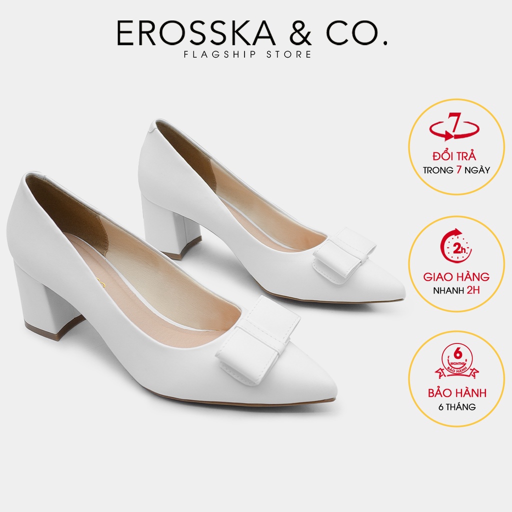 [Mã FAMARAL1 giảm 10K đơn từ 50K] Erosska - Giày cao gót mũi nhọn phối nơ cao 5cm màu đen - EP015