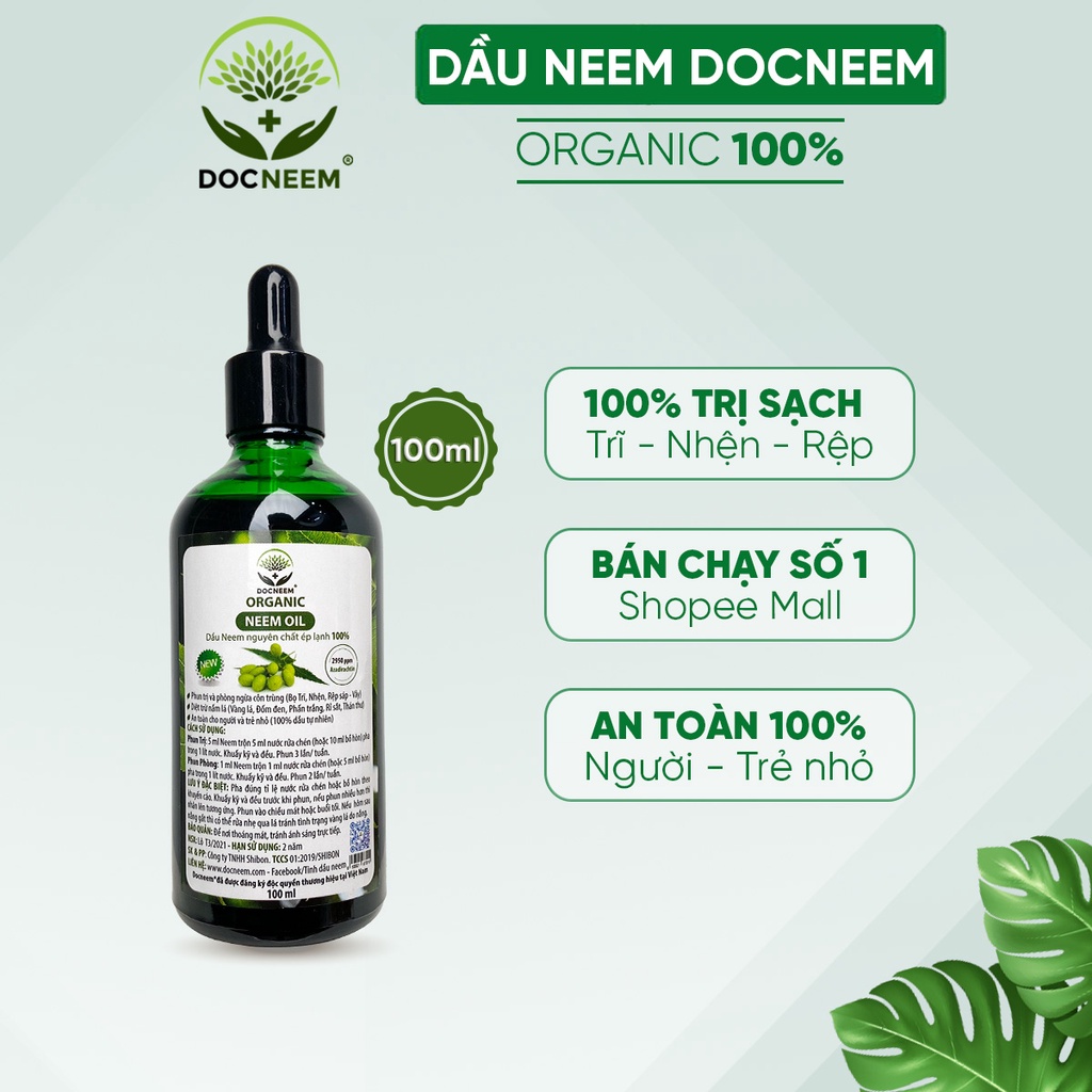 Dầu neem oil DOCNEEM hữu cơ phòng trị sâu bệnh hoa hồng, phong lan, cây cảnh, nguyên chất ép lạnh