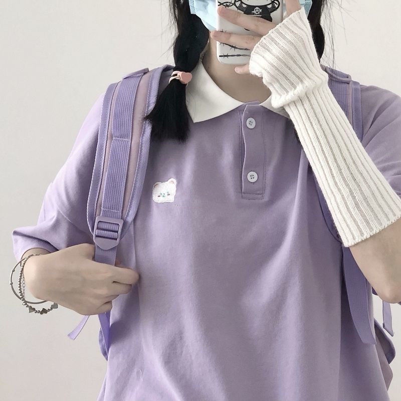 Áo thun polo dáng rộng phong cách Hàn Quốc mới cho nữ