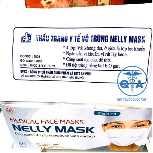 Khẩu trang y tế vô trùng Nelly Mask 4 lớp màu trắng kháng khuẩn HỘP 50 CHIẾC