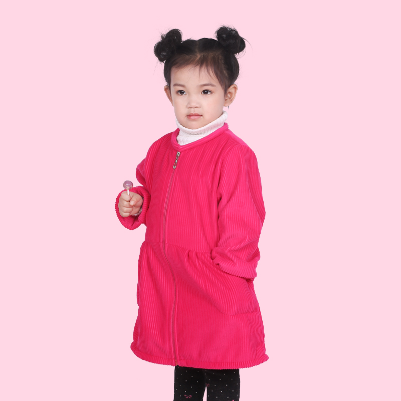 Quần áo lót nhung cho bé gái quần áo bảo vệ trẻ em mùa thu đông dài tay dày có khóa kéo vẽ Tạp dề ăn cơm yếm