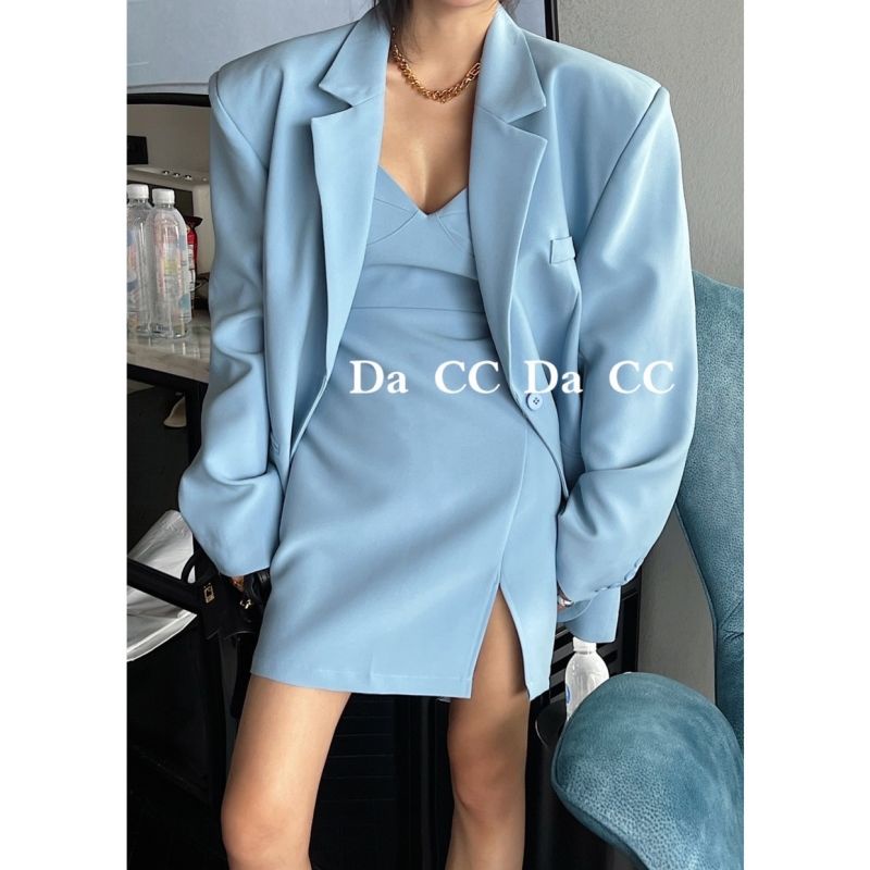 Hot!F &amp; X Bộ Áo Khoác + Đầm Hai Dây Ngắn Phong Cách Hàn Quốc Dễ Phối Đồ Thời Trang Mùa Xuân Dành Cho Bạn Nữ 2022