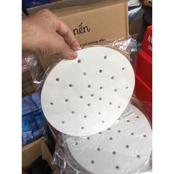 Giấy nến đục lỗ lót nồi chiên không dầu, xửng hấp - 100 tờ
