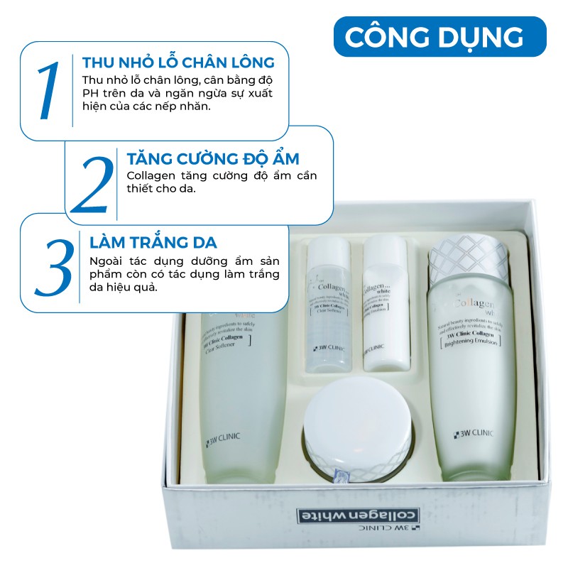 Bộ dưỡng trắng da dưỡng ẩm chống lão hóa chiết xuất từ Collagen 3W CLINIC Hàn Quốc