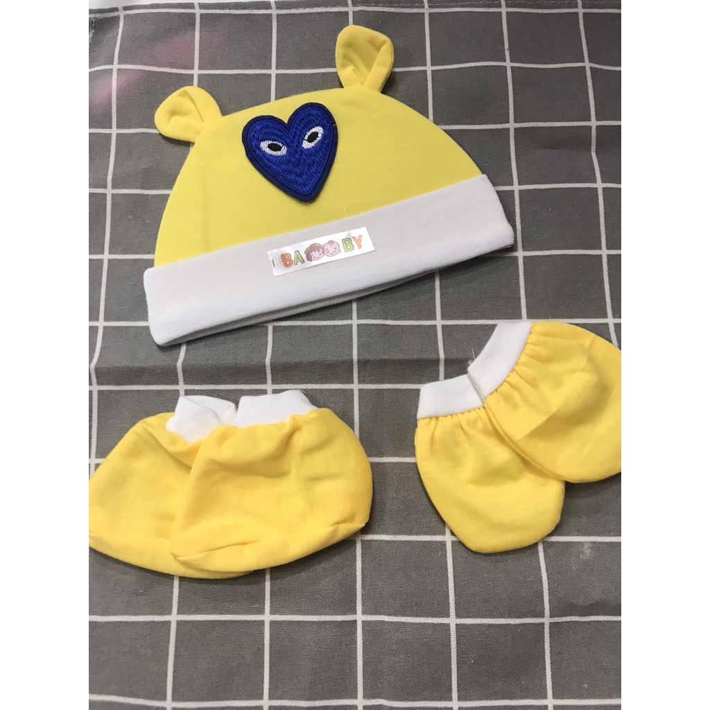 Set BAO TAY BAO CHÂN KÈM MŨ sơ sinh chất cotton nhiều họa tiết đáng yêu