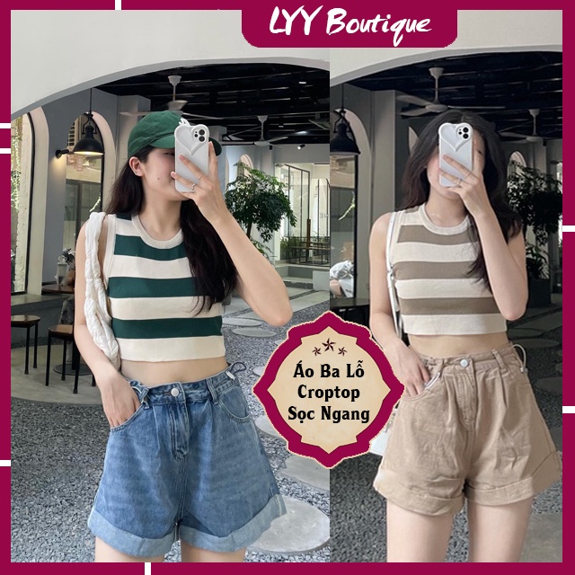 Áo ba lỗ len mỏng kẻ ngang dáng croptop, Áo mongtoghi len sát nách ôm body hàng Quảng Châu LYY BOUTIQUE
