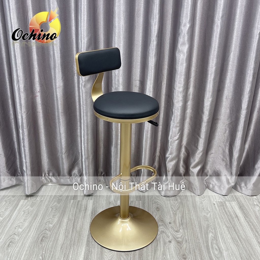 Ghế Bar, Ghế Quầy lễ Tân, ghế TRang Điểm Chân mạ vàng nhạt cao cấp Mẫu Tựa Tròn (Hàng có Sẵn)