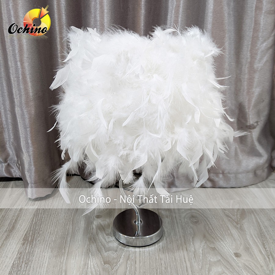 Đèn Ngủ Để Bàn, Đèn Bàn Cao Cấp Nón Lông Vũ Cực Đẹp Hình Trái Tim Sang Chảnh Loại Lồng To Đẹp