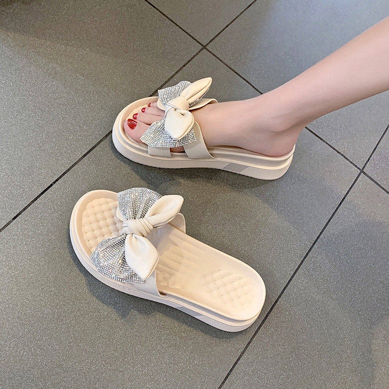 Dép Sandal Đế Dày Tăng Chiều Cao Đính Ngọc Trai Dễ Phối Đồ Phong Cách Mới