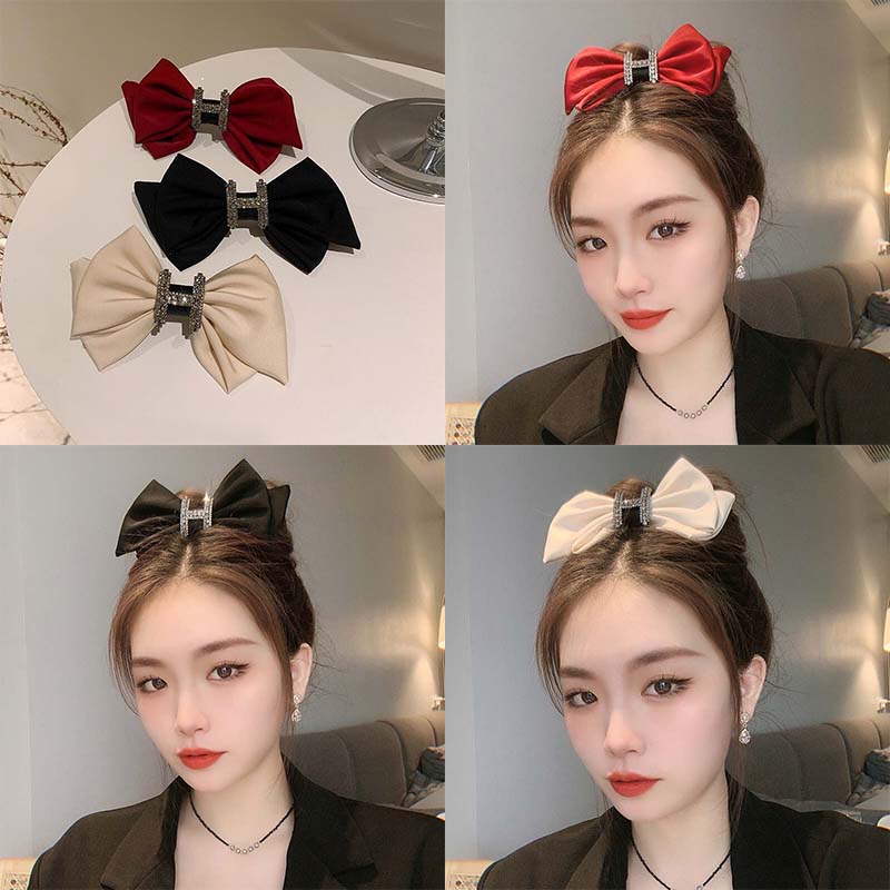 Kẹp Tóc Hình Nơ Lớn Đính Đá Thanh Lịch Cho Nữ