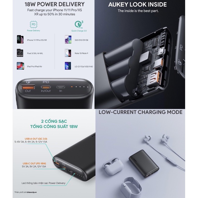 Pin sạc dự phòng AUKEY PB-Y39 15.000mAh PD 3.0/QC 3.0 18W