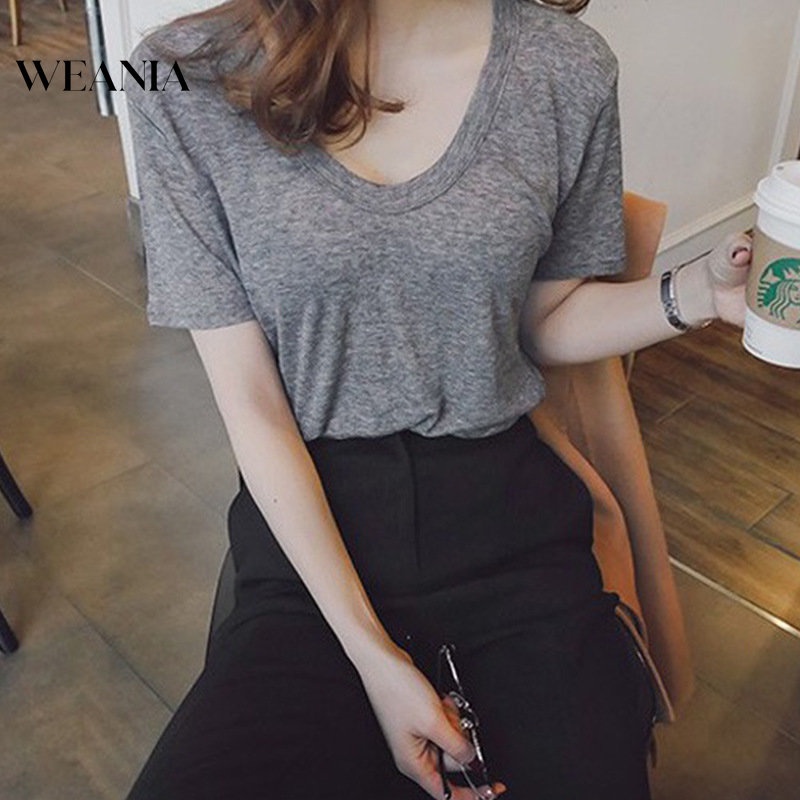 Áo Thun Tay Ngắn Cổ Chữ V Khoét Sâu Phong Cách Quyến Rũ