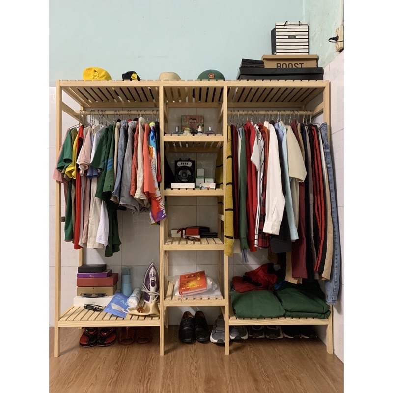 Tủ treo quần áo,kệ quần áo bằng gỗ thông Mỹ bảo hành 2 năm