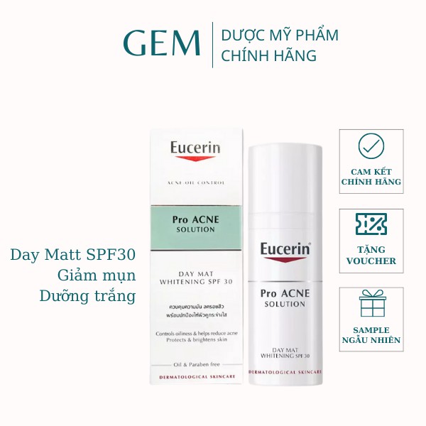 Kem dưỡng giúp giảm mụn, dưỡng trắng da Eucerin ProAcne Day Mat Whitening SPF30