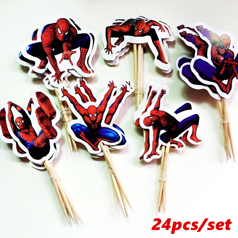 24 Topper Trang Trí Bánh Kem Hình Người Nhện Hoạt Hình