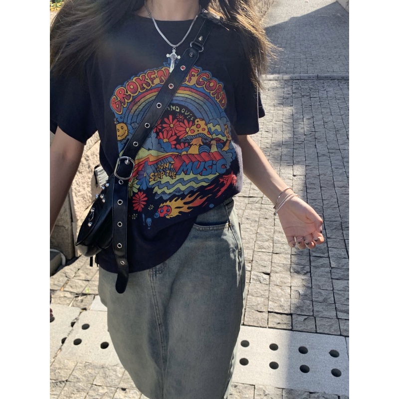 Áo Thun Nữ Ngắn Tay In Hình Hoạt Hình Phong Cách retro