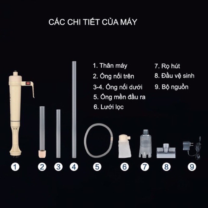 Máy hút cặn Jeneca chạy bằng pin và điện AS-615A, AS-615B - dụng cụ vệ sinh hồ cá