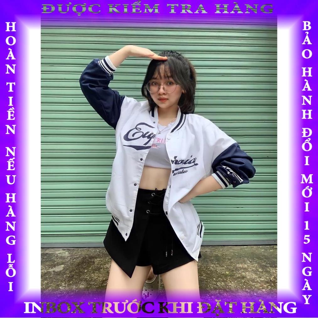 Áo Bomber Bóng Chày Euporia - MayLinh shop - Nam Nữ Unisex - Chất Liệu Kaki Đẹp - Áo Khoác 2 Lớp - Cúc Bấm hoangle