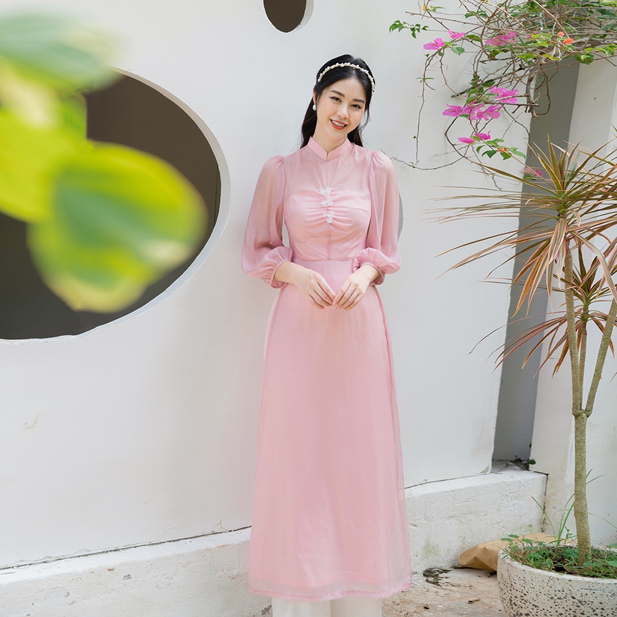 Áo dài cách tân đính hoa ăn gian vòng ngực thiết kế chính hãng GIIAN, áo dài đính hoa bốn tà - AD286