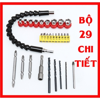 Bộ phụ kiện máy khoan mũi khoan, đầu vít, ống nối cực tiện lợi 29 chi tiết