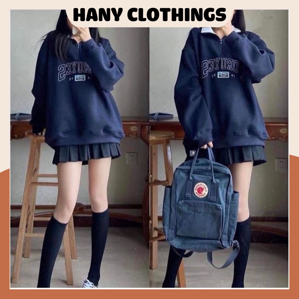 Áo khoác nữ, áo sweater nữ form rộng cổ khóa Chicagoo 1994 dưới 70kg màu xanh đen G062