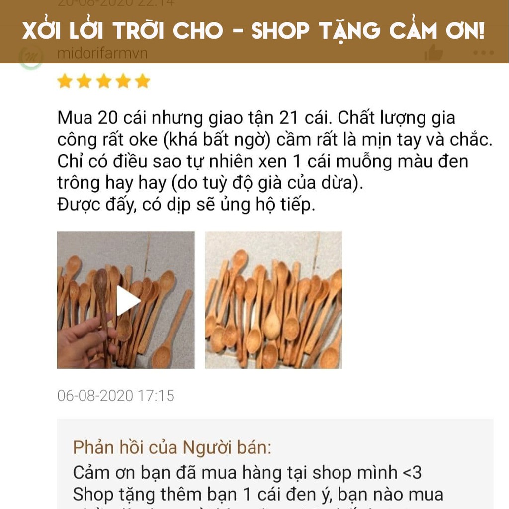 Thìa gỗ dừa [RẺ SẬP SÀN], muỗng gỗ dừa thiên nhiên 100% Quê Một Cục