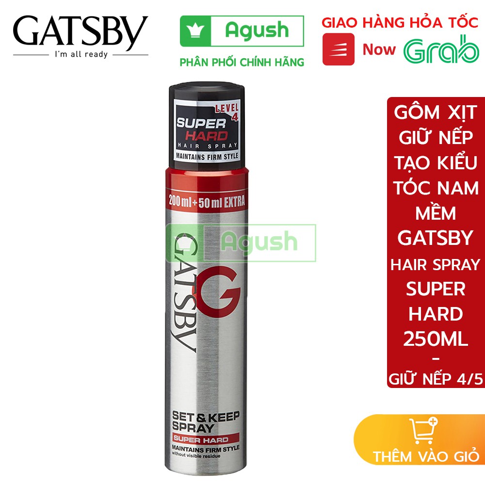 Gôm xịt tóc nam nữ mềm thơm giữ nếp lâu tạo kiểu chính hãng Gatsby Super Hard Hair Spray bình 250ml xịn không bết giá rẻ