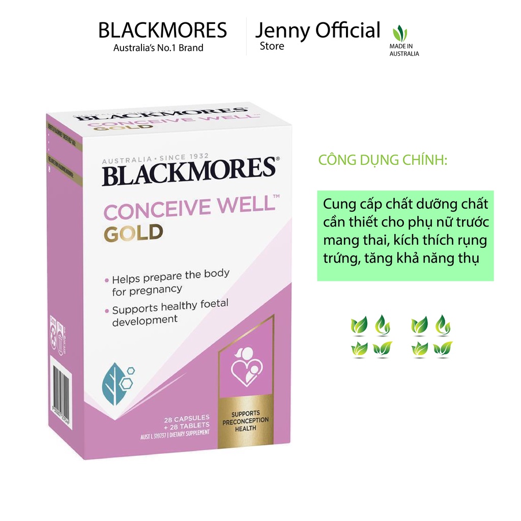 Viên uống tăng khả năng thu thai và Bổ Trứng Blackmores Conceive Well Gold 56 viên của Úc