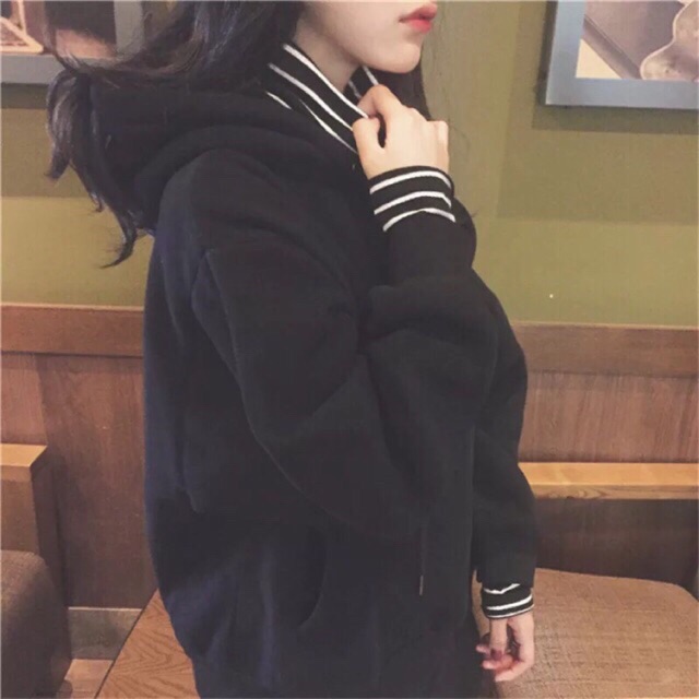 [Order] Áo hoodie nỉ phối kẻ sọc ulzzang | BigBuy360 - bigbuy360.vn