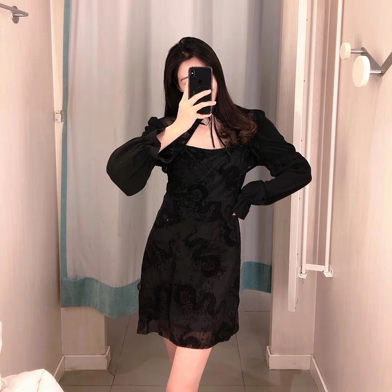 Đầm nhung đen HM