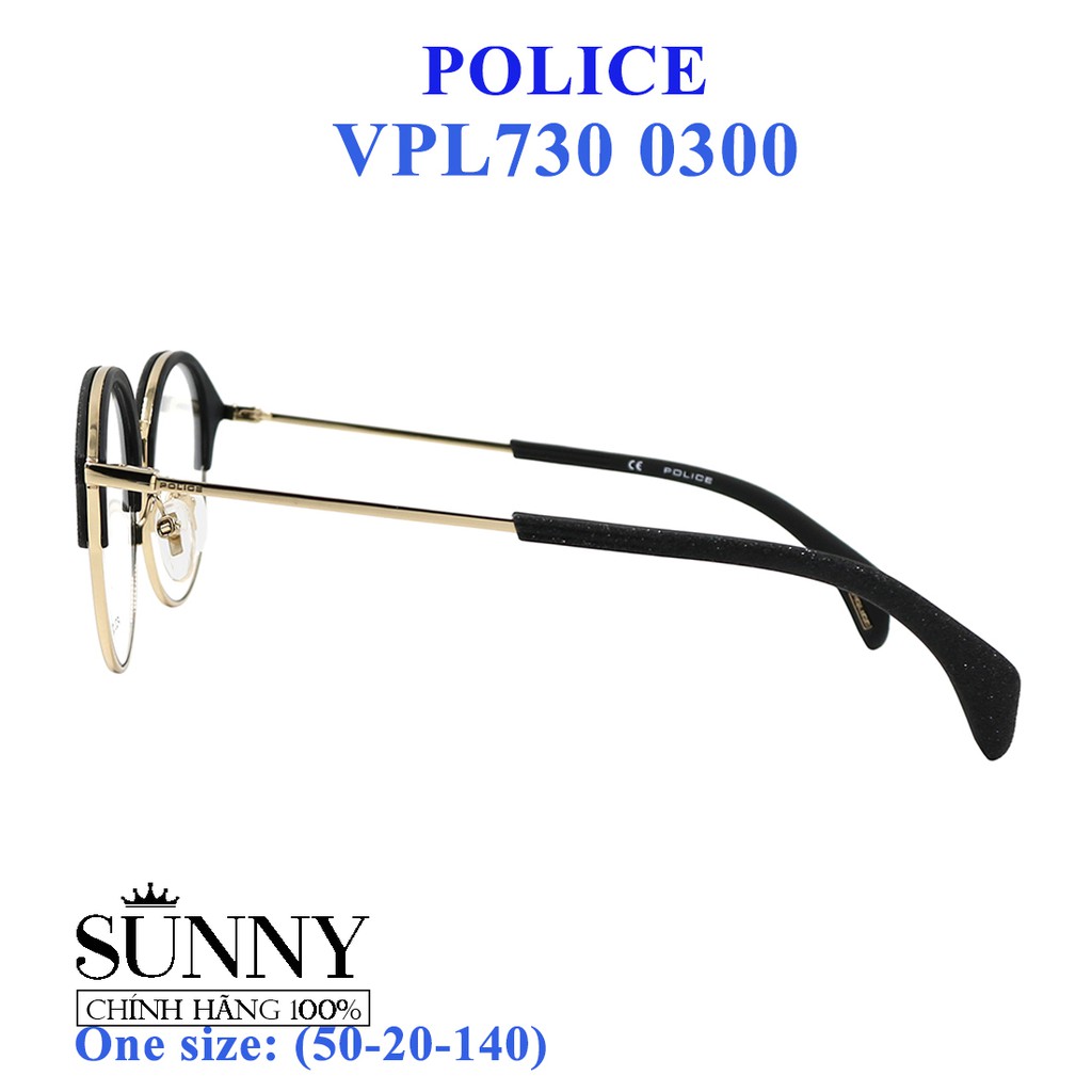 Gọng kính thời trang chính hãng Police VPL730 0300 (50-20-140), thiết kế dễ đeo bảo vệ mắt