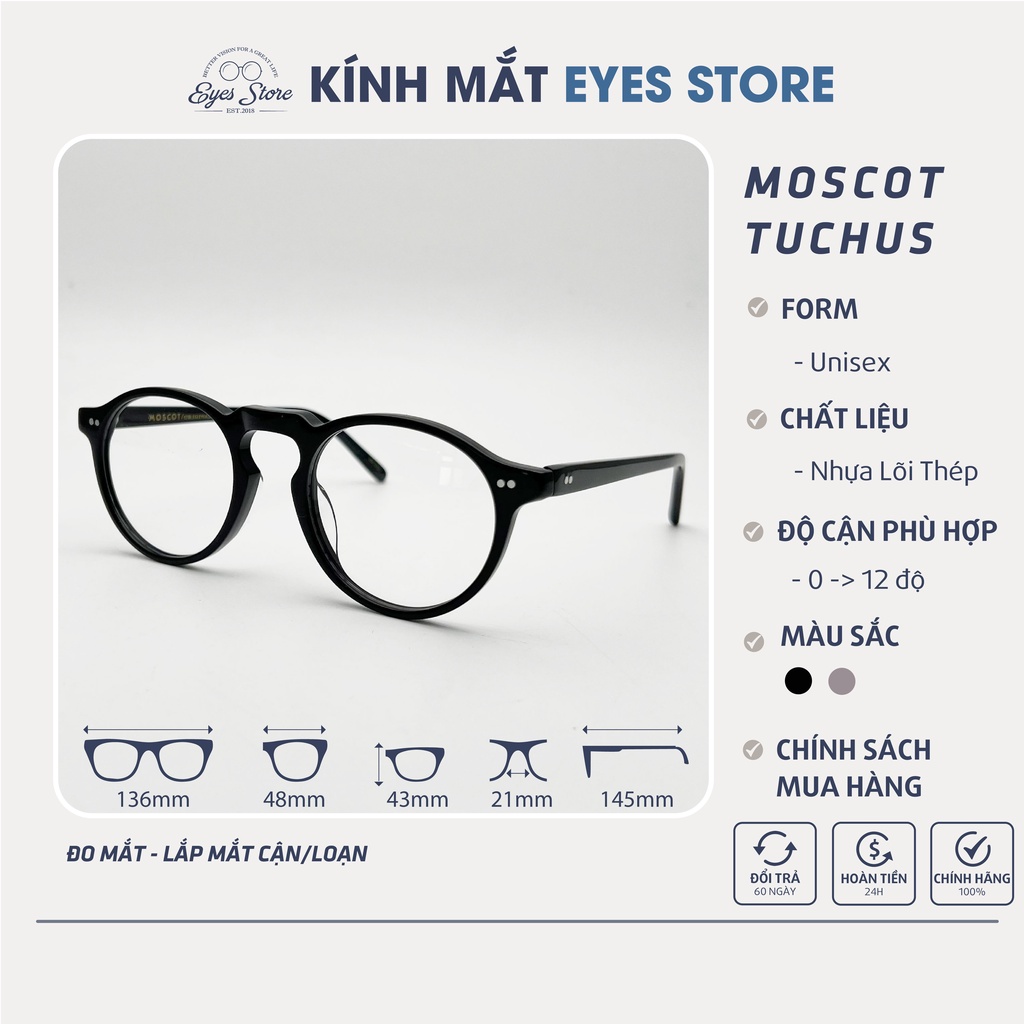 Gọng Kính Cận Nam Nữ Moscot Tuchus - Nhựa Lõi Thép