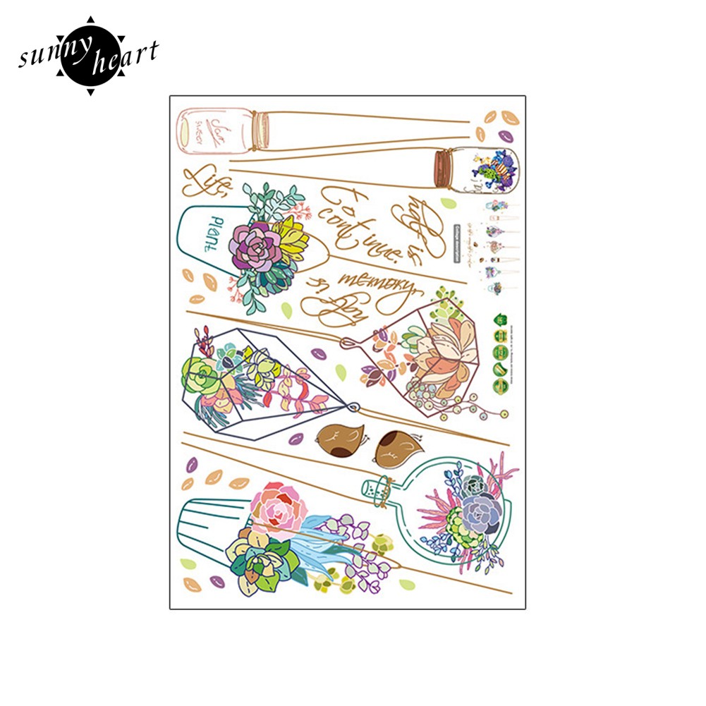 Đề can dán tường họa tiết chậu cây hoạt hình dùng để trang trí cho phòng tắm