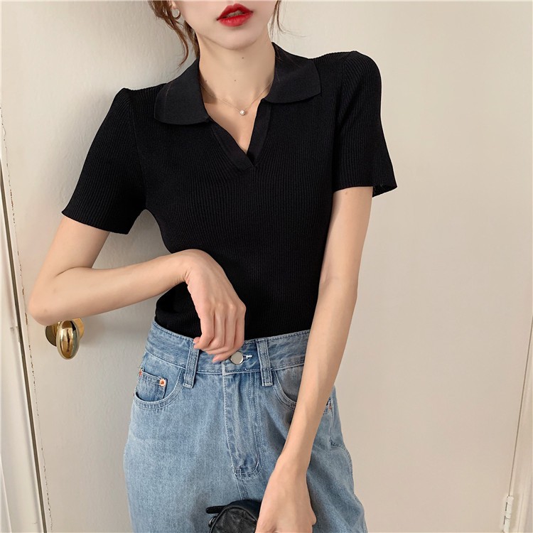 Áo dệt kim tay ngắn cổ chữ v dáng ôm 10 màu lựa chọn | BigBuy360 - bigbuy360.vn