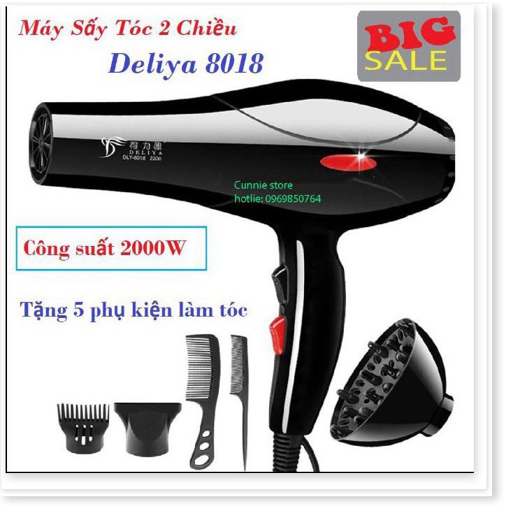 Máy sấy tóc 2 chiều nóng lạnh,Máy sấy tóc DELIYA 8018 ( 2000W) an toàn - chống quá nhiệt