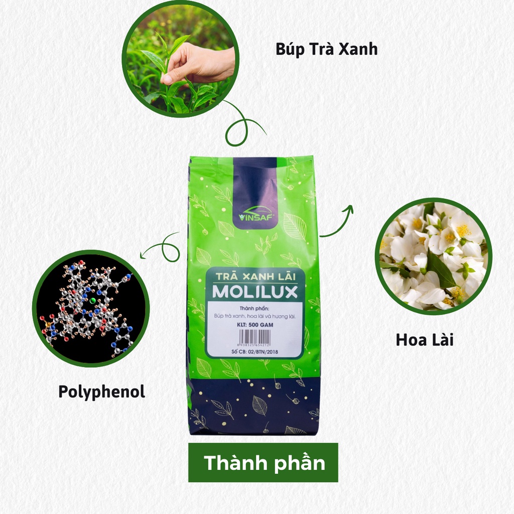 (CHÍNH HÃNG CAO CẤP) TRÀ XANH HOA NHÀI ĐẶC BIỆT MOLILUX- VINSAF THƠM DỊU HẬU NGỌT- GÓI 500gram